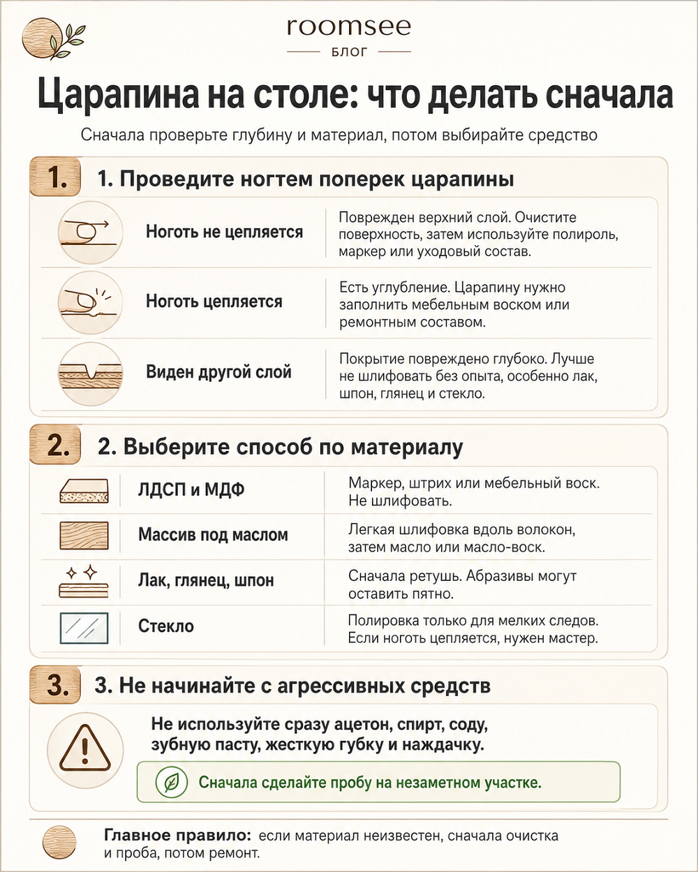 Царапина на столе: что делать сначала