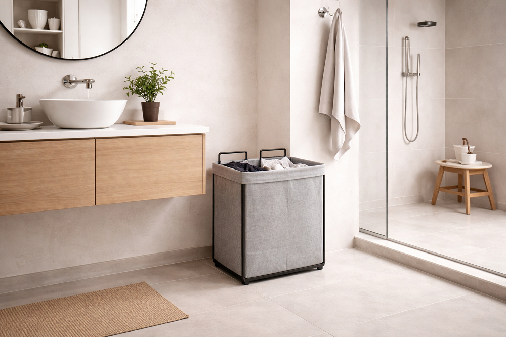 Тканевая корзина для белья в ванной