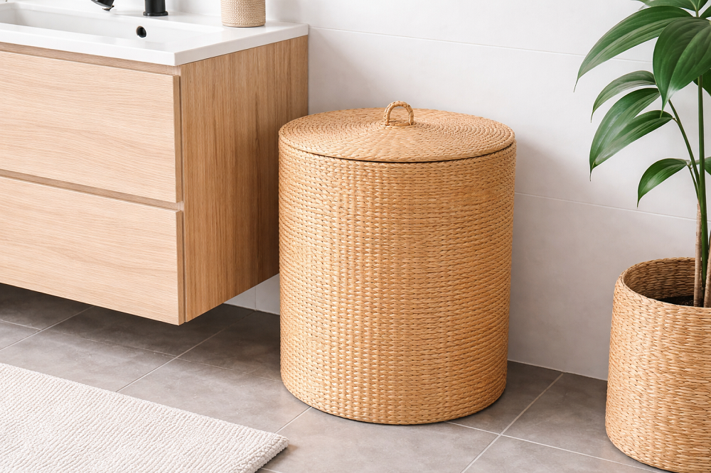 Плетеная корзина для белья с крышкой