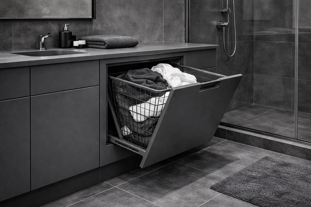 Скрытая система хранения для белья в ваннной