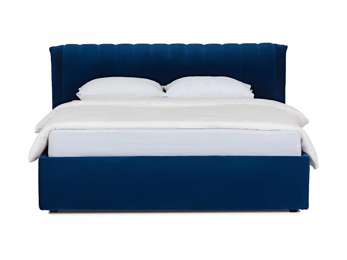 голубая кровать с мягким изголовьем