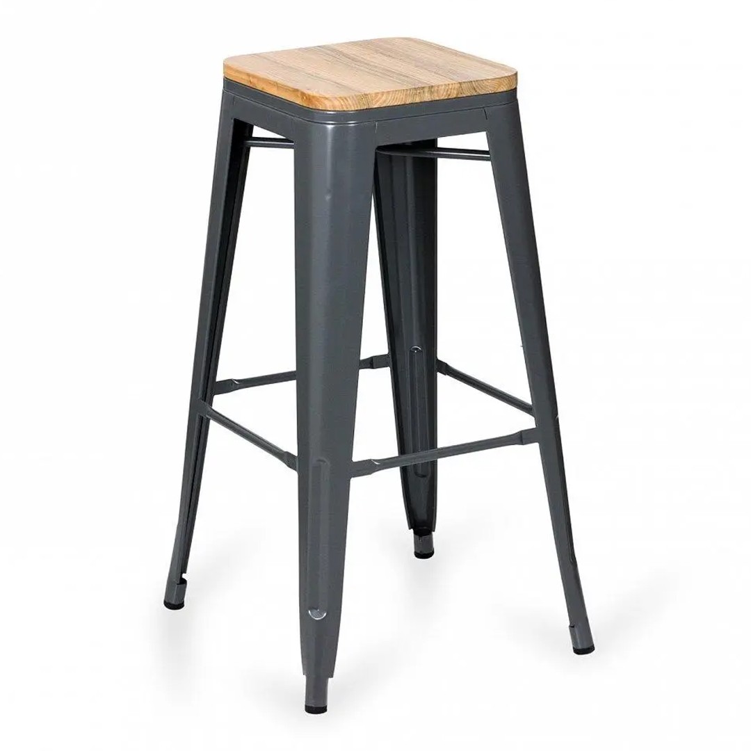 Барный стул Tolix Bar Stool 75 backed Wood Silver designed by Xavier Pauchard in 1934