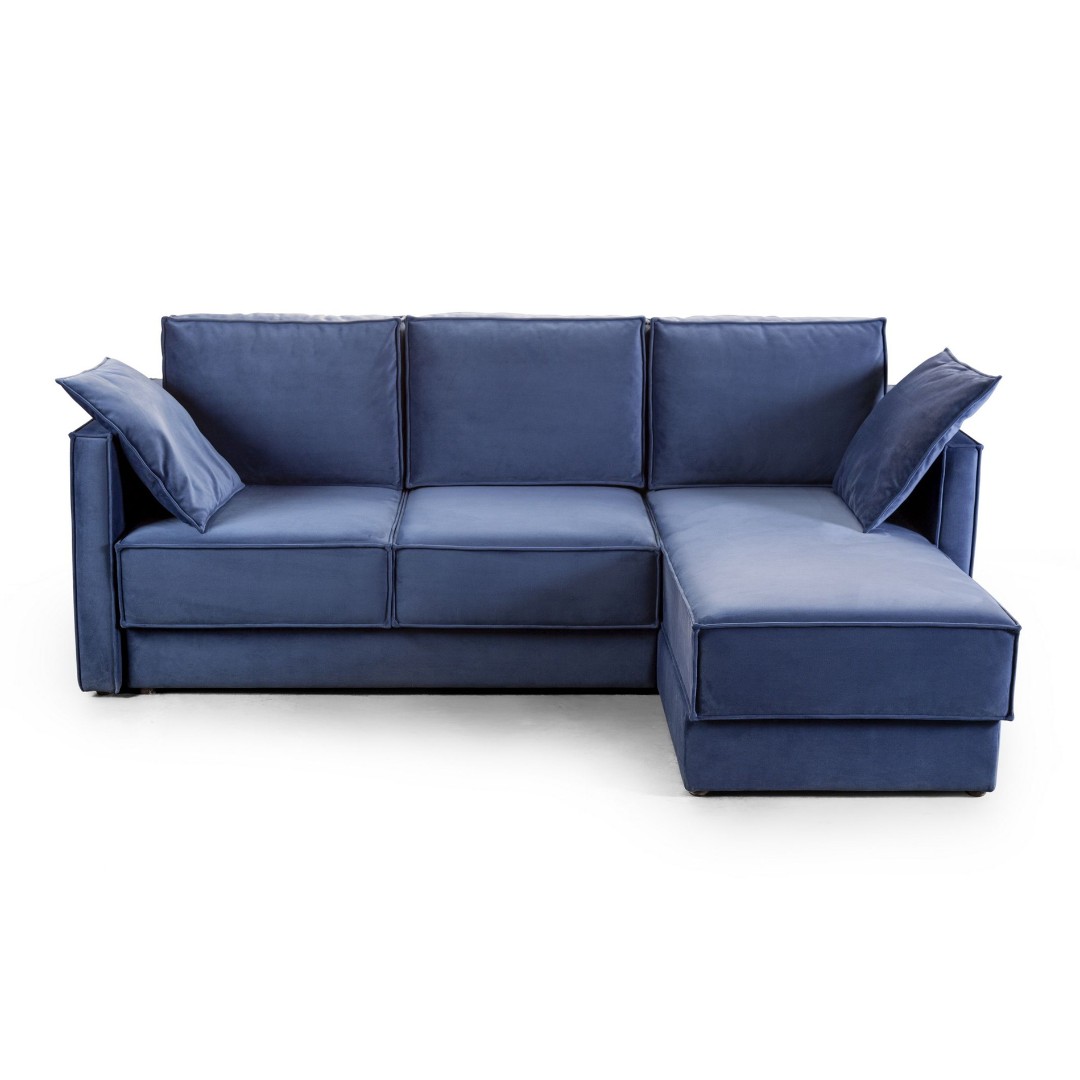 Угловой диван синий велюр
