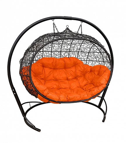 Кресло подвесное "Улей" ротанг, с оранжевой подушкой