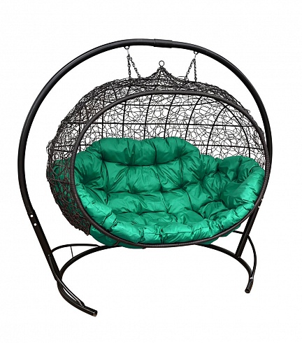 Кресло подвесное "Улей" ротанг, с зелёной подушкой